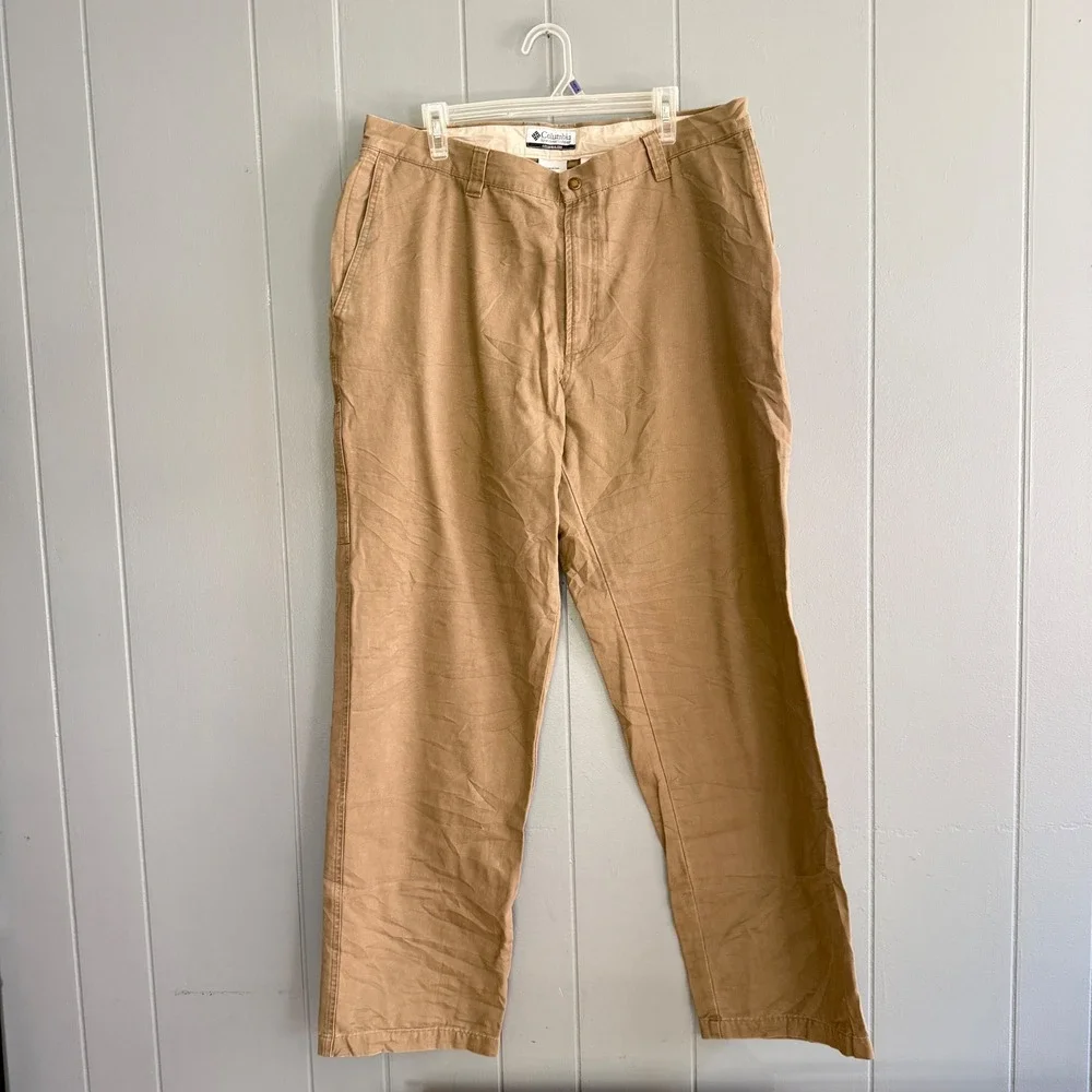 Columbia Granite Cloth Utility Pants Men 38x34 Tan Khaki Stonewashed Cotton Work